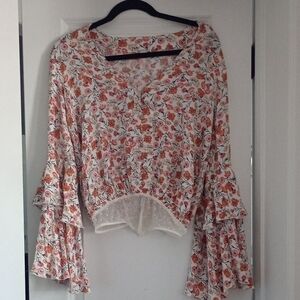 Free People Gloral Bell Sleeve Bohemian/Cottage Vibe W/Flowery Print Top Size XS